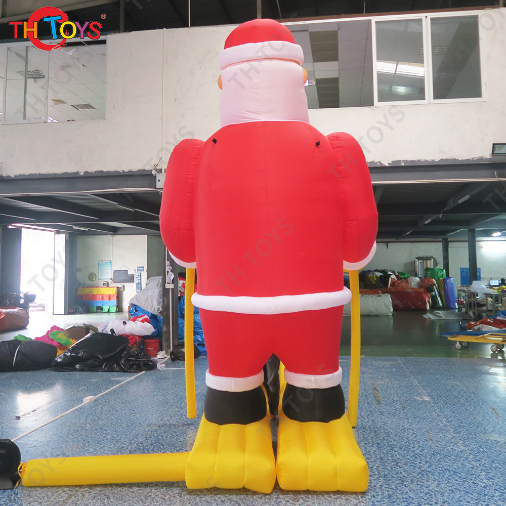 Free air ship to door!4m 13ft high Christmas cartoon inflatable santa claus with skiing for outdoor advertising