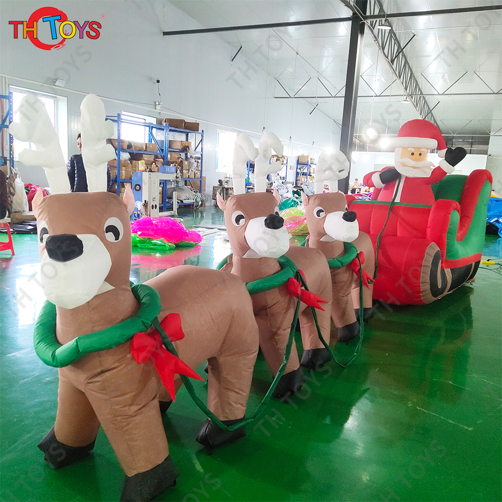Free Door Shipping Santa Claus Riding Inflatable Sledge for Christmas Advertising Xmas Festival Decoration