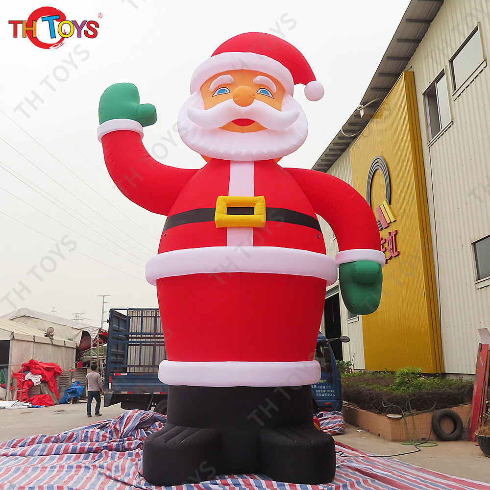 New 6M Santa Claus Waving Hand Christmas Decoration Inflatable Santa Claus Large Outdoor Party Decor Built-in LED Light New Year