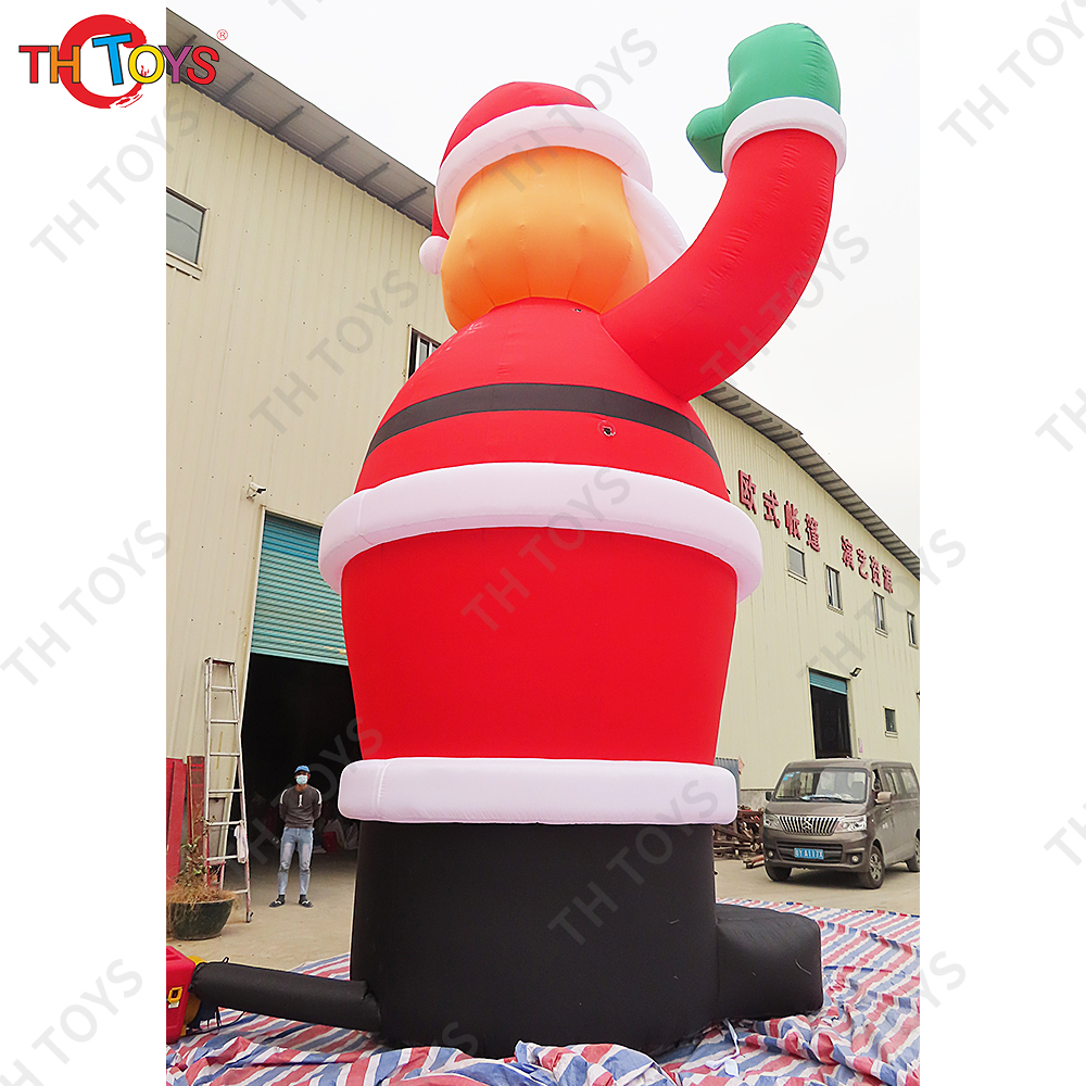New 6M Santa Claus Waving Hand Christmas Decoration Inflatable Santa Claus Large Outdoor Party Decor Built-in LED Light New Year
