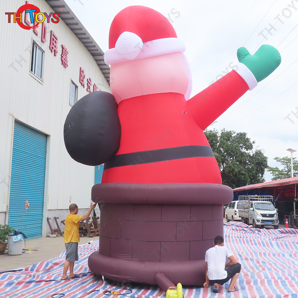 Free air ship to door!20ft 6m inflatable Santa Claus out of chimney, outdoor decoration inflatable Christmas old man with light