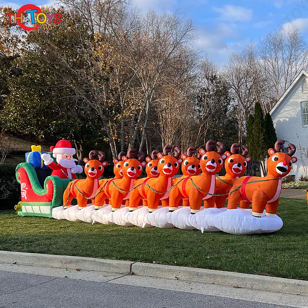 Free air shipping to door,33ft 10m long Inflatable Christmas Santa Claus with reindeer,giant inflatable Christmas Santa Claus