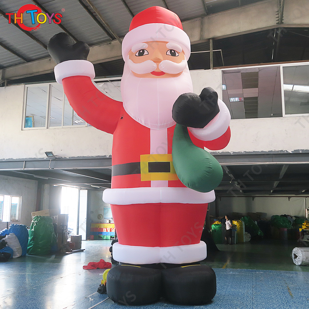Inflatable Advertising for Christmas Party Decoration Giant Santa Claus Old Man Toy Standing With Green Gift Bag