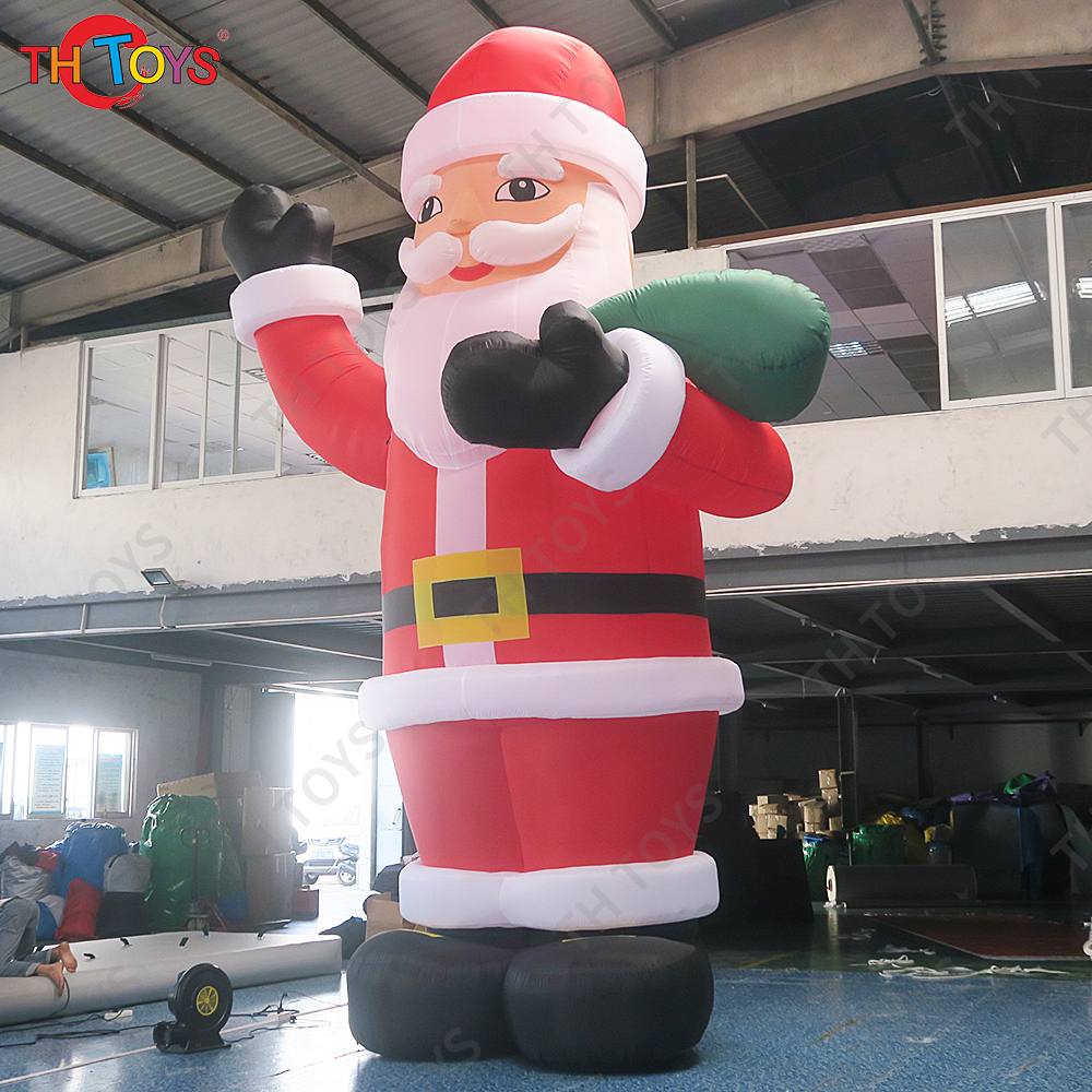Inflatable Advertising for Christmas Party Decoration Giant Santa Claus Old Man Toy Standing With Green Gift Bag