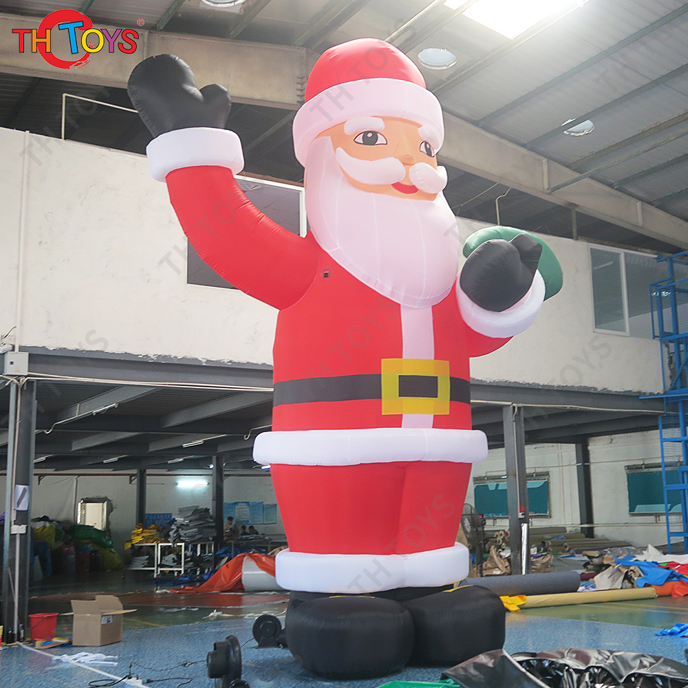 Inflatable Advertising for Christmas Party Decoration Giant Santa Claus Old Man Toy Standing With Green Gift Bag