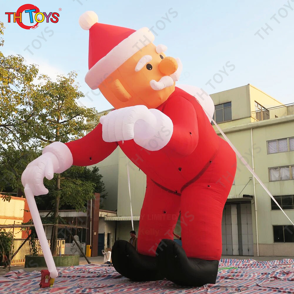Free Door Shipping Giant Inflatable Santa Claus with Walking Stick Santa Man for Xmas Sale