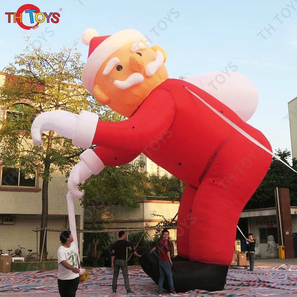 Free Door Shipping Giant Inflatable Santa Claus with Walking Stick Santa Man for Xmas Sale