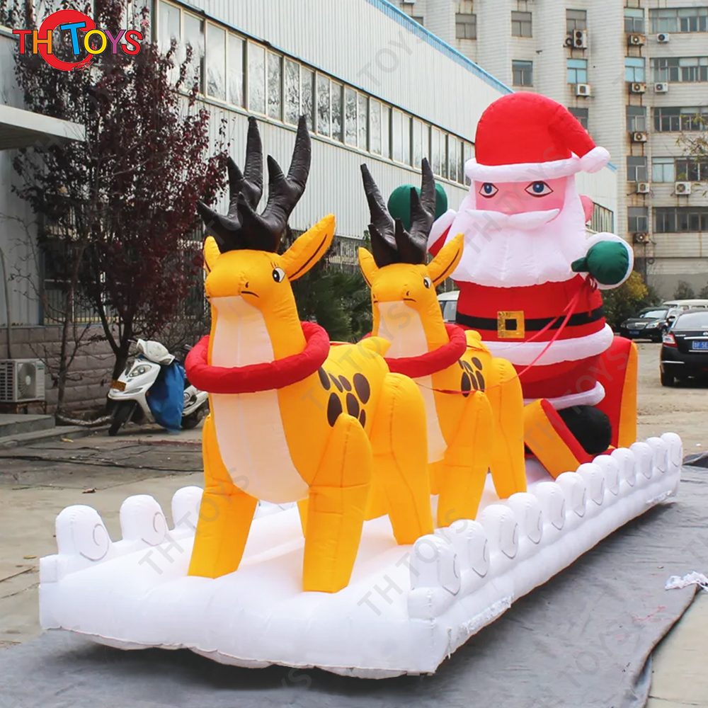 Free Door Shipping 5m long Santa Claus Riding Inflatable Sledge for Christmas Advertising Xmas Festival Decoration