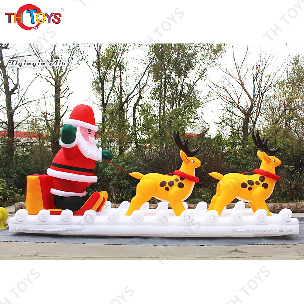Free Door Shipping 5m long Santa Claus Riding Inflatable Sledge for Christmas Advertising Xmas Festival Decoration