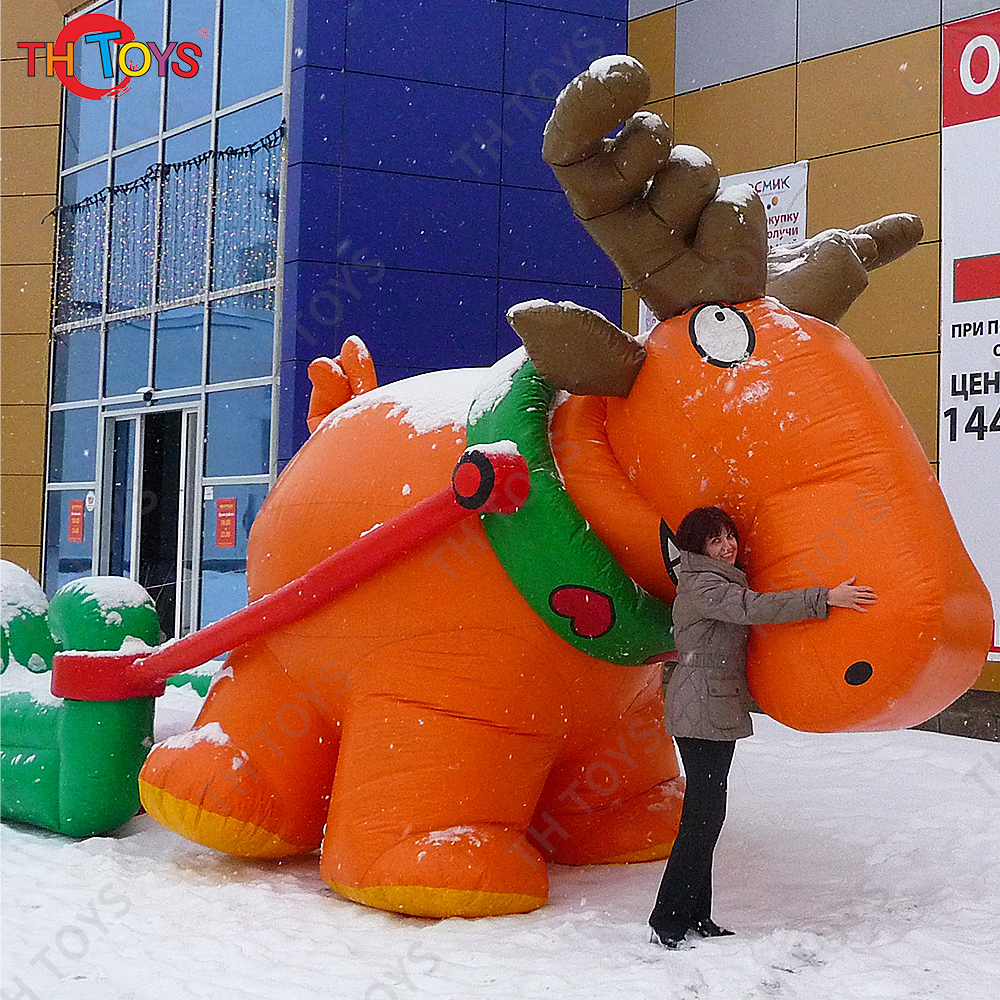 Free Air Shipping Giant Inflatable Santa Reindeer Pulling a Sledge for Outdoor Decoration