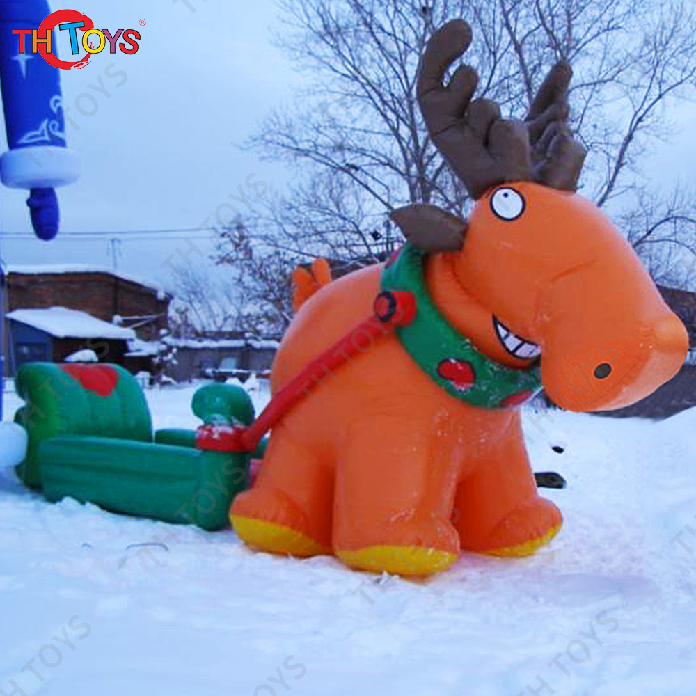 Free Air Shipping Giant Inflatable Santa Reindeer Pulling a Sledge for Outdoor Decoration