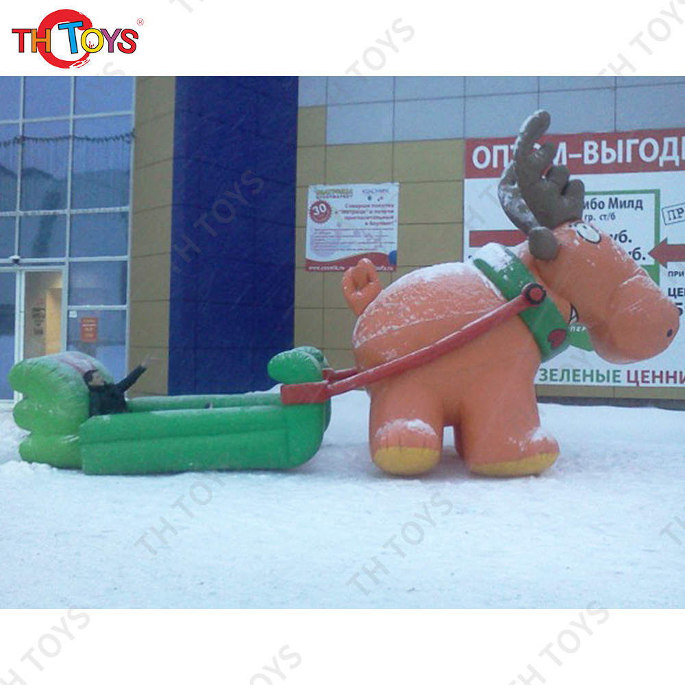 Free Air Shipping Giant Inflatable Santa Reindeer Pulling a Sledge for Outdoor Decoration