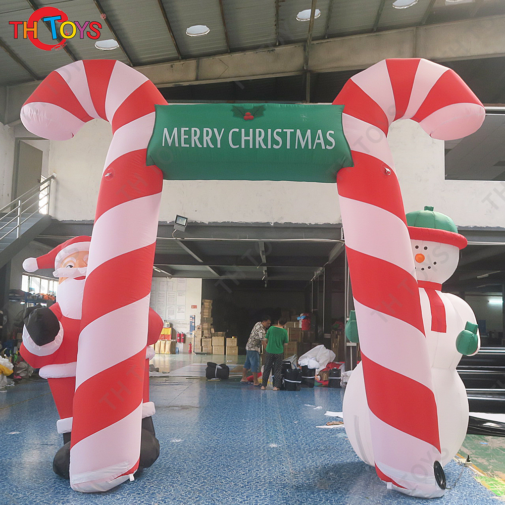 Free Door Shipping Candy Cane 3x3m Christmas Arch Inflatable Santa Archway for Sale