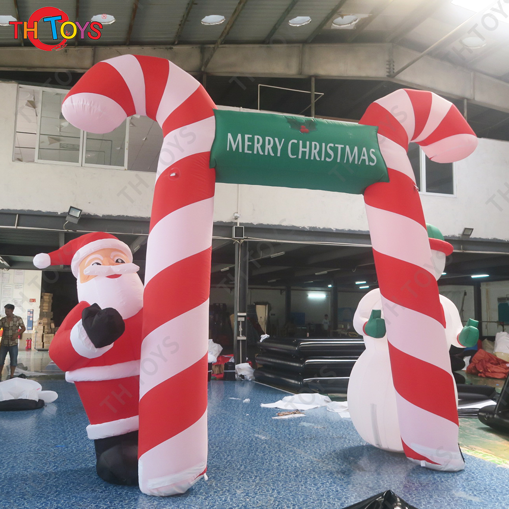 Free Door Shipping Candy Cane 3x3m Christmas Arch Inflatable Santa Archway for Sale
