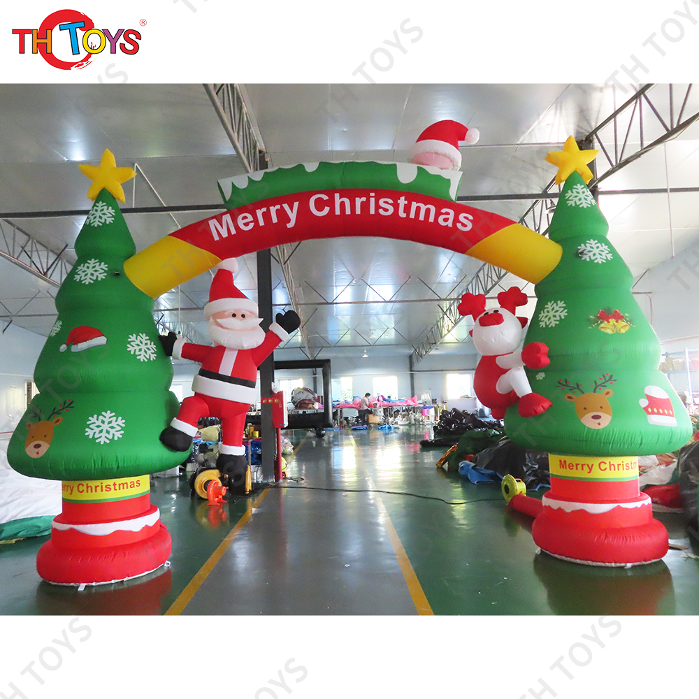 Free Door Shipping 8m Santa Claus Christmas Inflatable Arch Santa Climb on Tree Archway for Sale