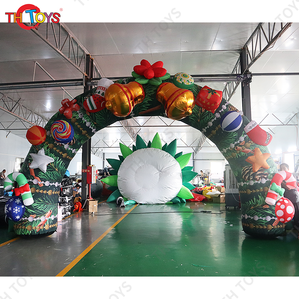 New Design Christmas Decorations Inflatable Arch With Candy Cane And Bell, Inflatable Christmas Archway Entrance With Blower