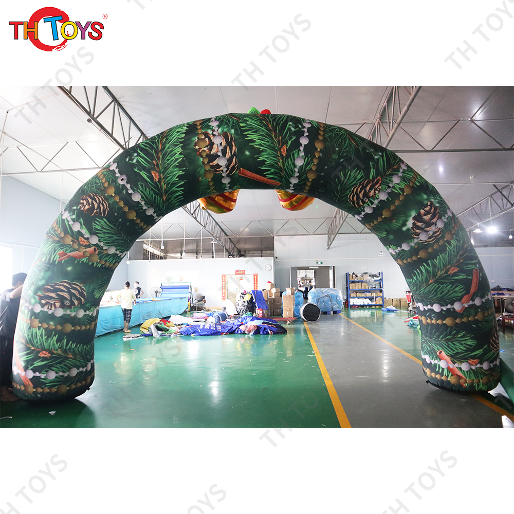 New Design Christmas Decorations Inflatable Arch With Candy Cane And Bell, Inflatable Christmas Archway Entrance With Blower