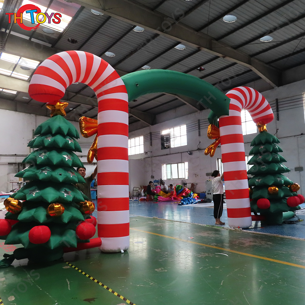 8m Wide Merry Christmas Decoration inflatable Christmas Arch with trees on side