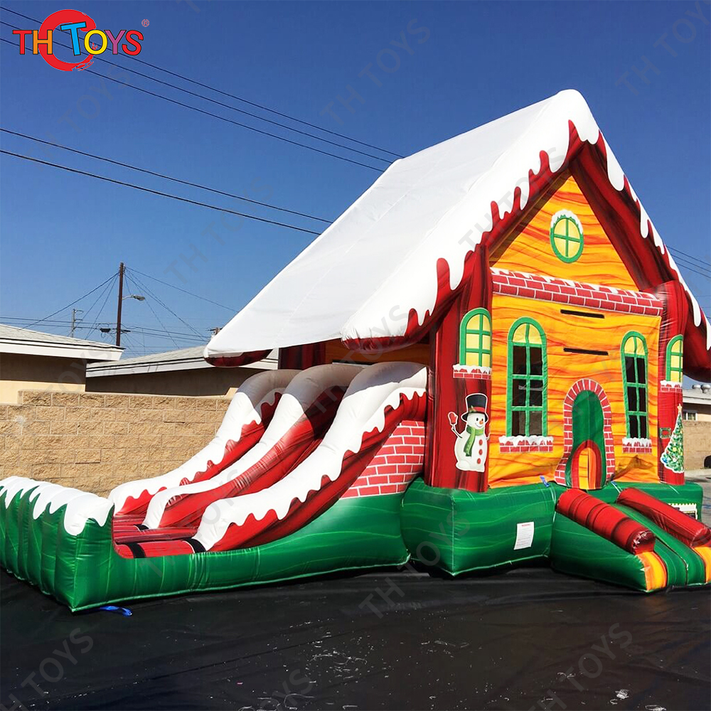 Free Door Shipping 7*3.5m New Design Inflatable Christmas House With Slide Orange Theme Xmas Bouncer Slide Combo