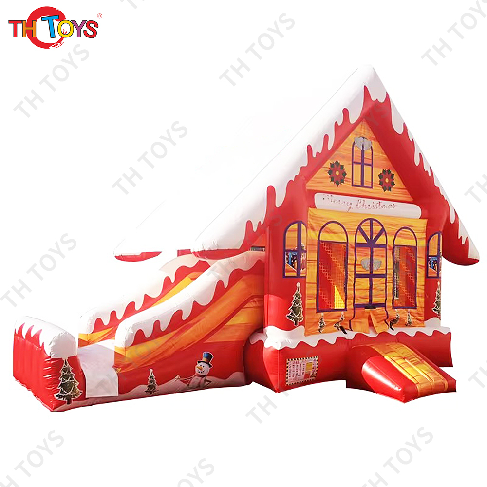 Free Door Shipping 7*3.5m New Design Inflatable Christmas House With Slide Orange Theme Xmas Bouncer Slide Combo