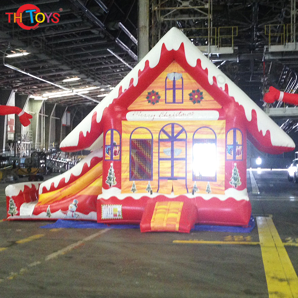 Free Door Shipping 7*3.5m New Design Inflatable Christmas House With Slide Orange Theme Xmas Bouncer Slide Combo