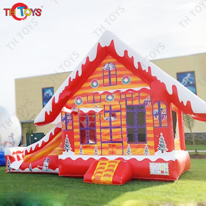 Free Door Shipping 7*3.5m New Design Inflatable Christmas House With Slide Orange Theme Xmas Bouncer Slide Combo