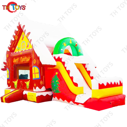 Free Door Shipping 7*3.5m New Design Inflatable Christmas House With Slide Orange Theme Xmas Bouncer Slide Combo