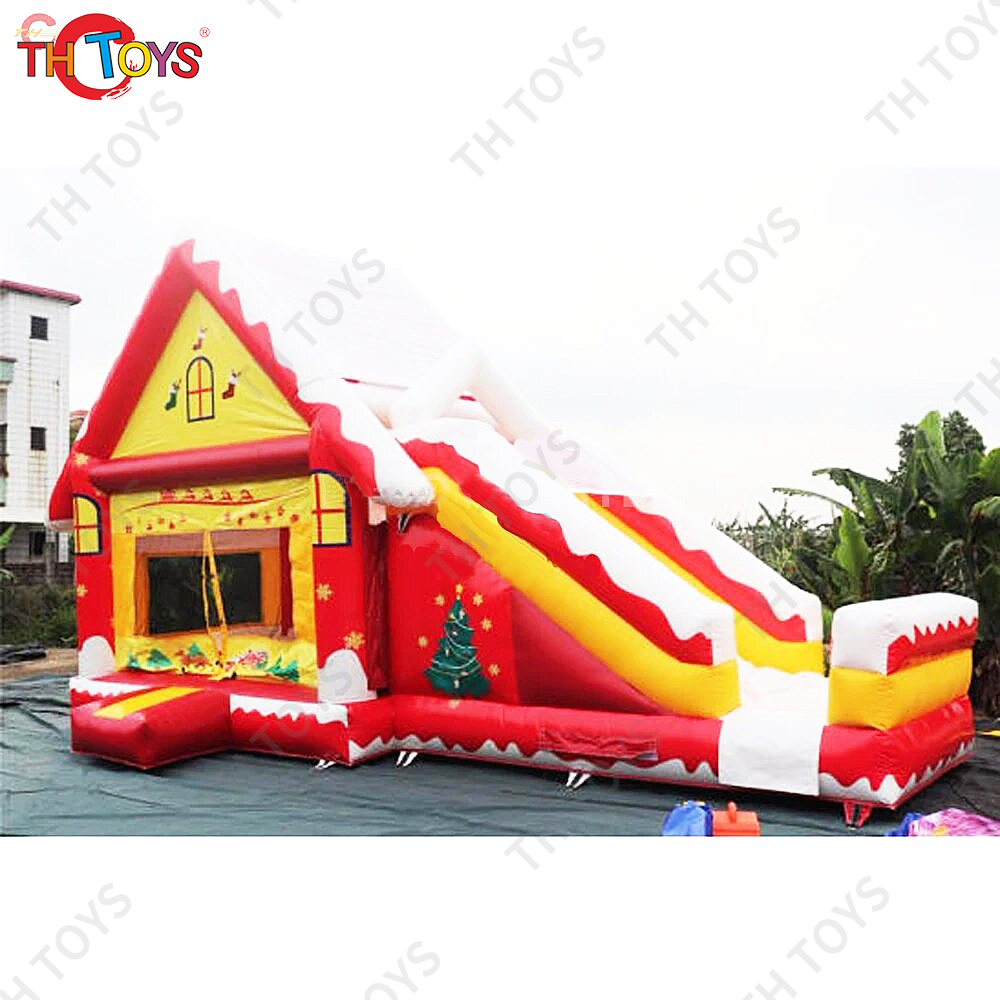 Free Door Shipping 7*3.5m New Design Inflatable Christmas House With Slide Orange Theme Xmas Bouncer Slide Combo