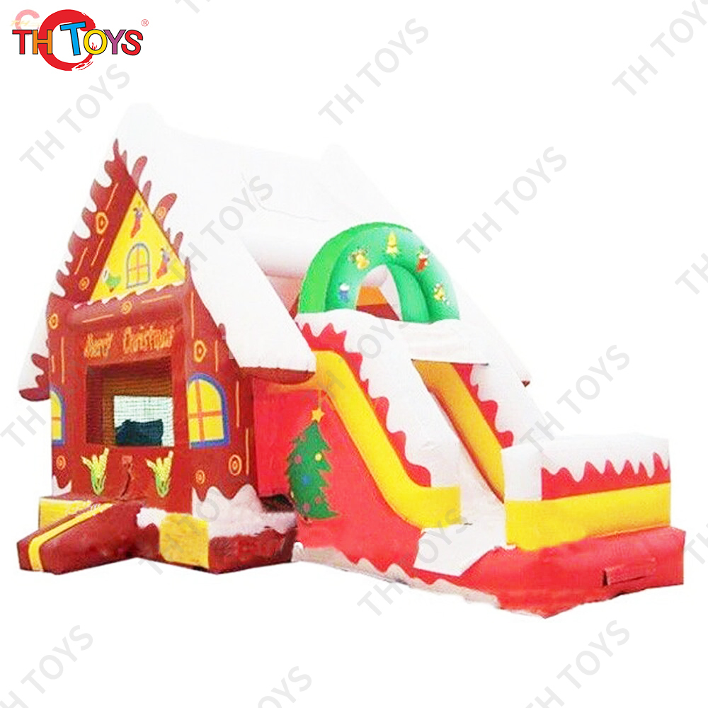 Free Door Shipping 7*3.5m New Design Inflatable Christmas House With Slide Orange Theme Xmas Bouncer Slide Combo