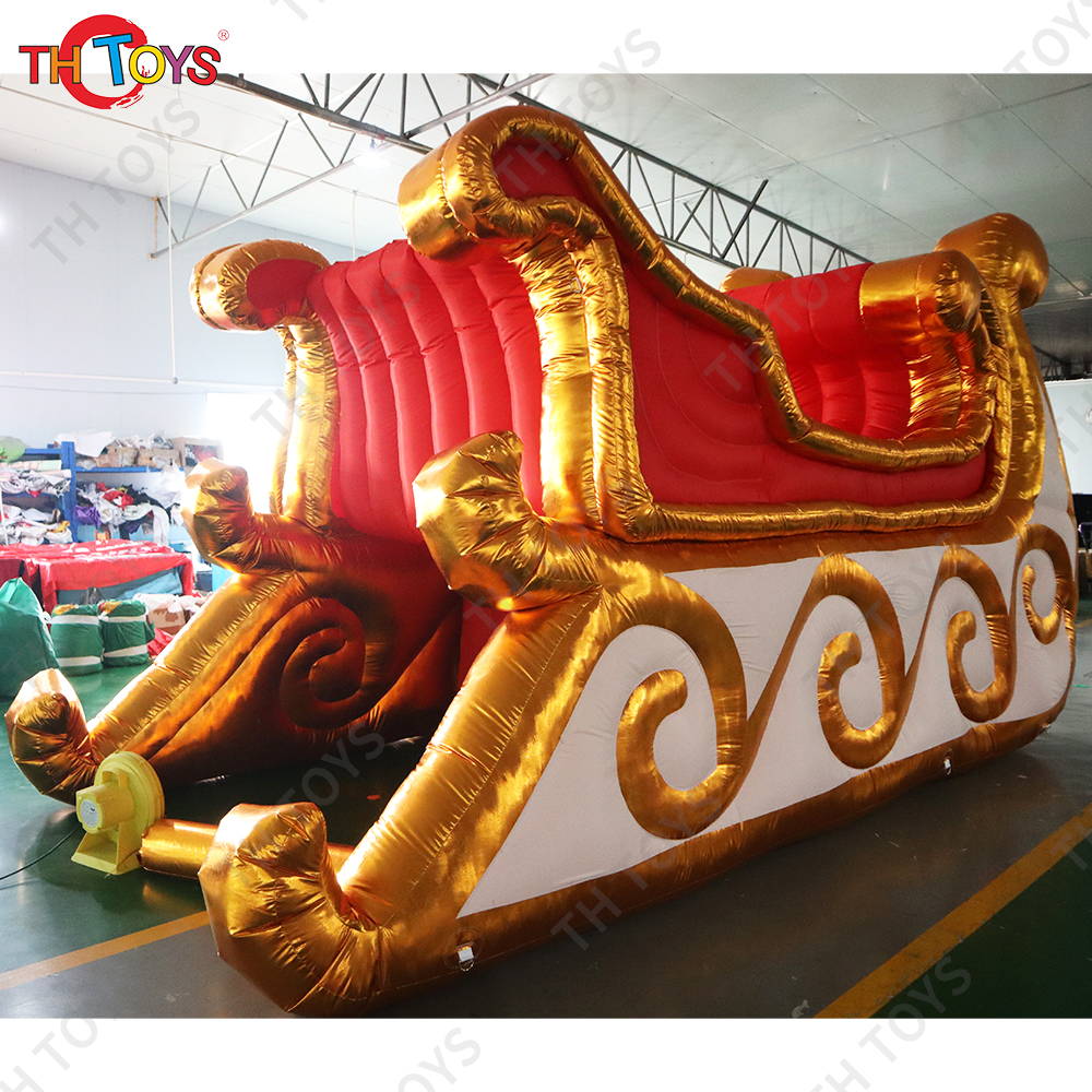 Fantastic Golden Large Christmas Inflatable Santa Sleigh Model 5m Air Blow Up Santa's Sled For Xmas Decoration