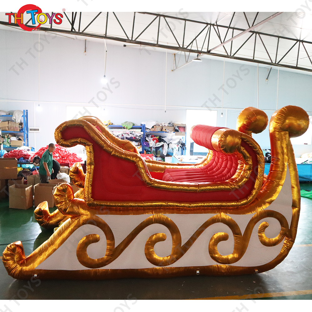 Fantastic Golden Large Christmas Inflatable Santa Sleigh Model 5m Air Blow Up Santa's Sled For Xmas Decoration