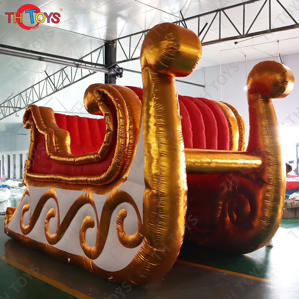 Fantastic Golden Large Christmas Inflatable Santa Sleigh Model 5m Air Blow Up Santa's Sled For Xmas Decoration
