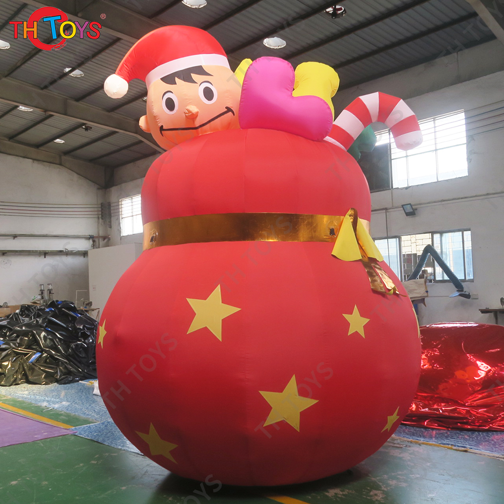 free air ship to door,3m/4m/5m high giant inflatable christmas gift bag,funny inflatable father christmas climb up from gift bag