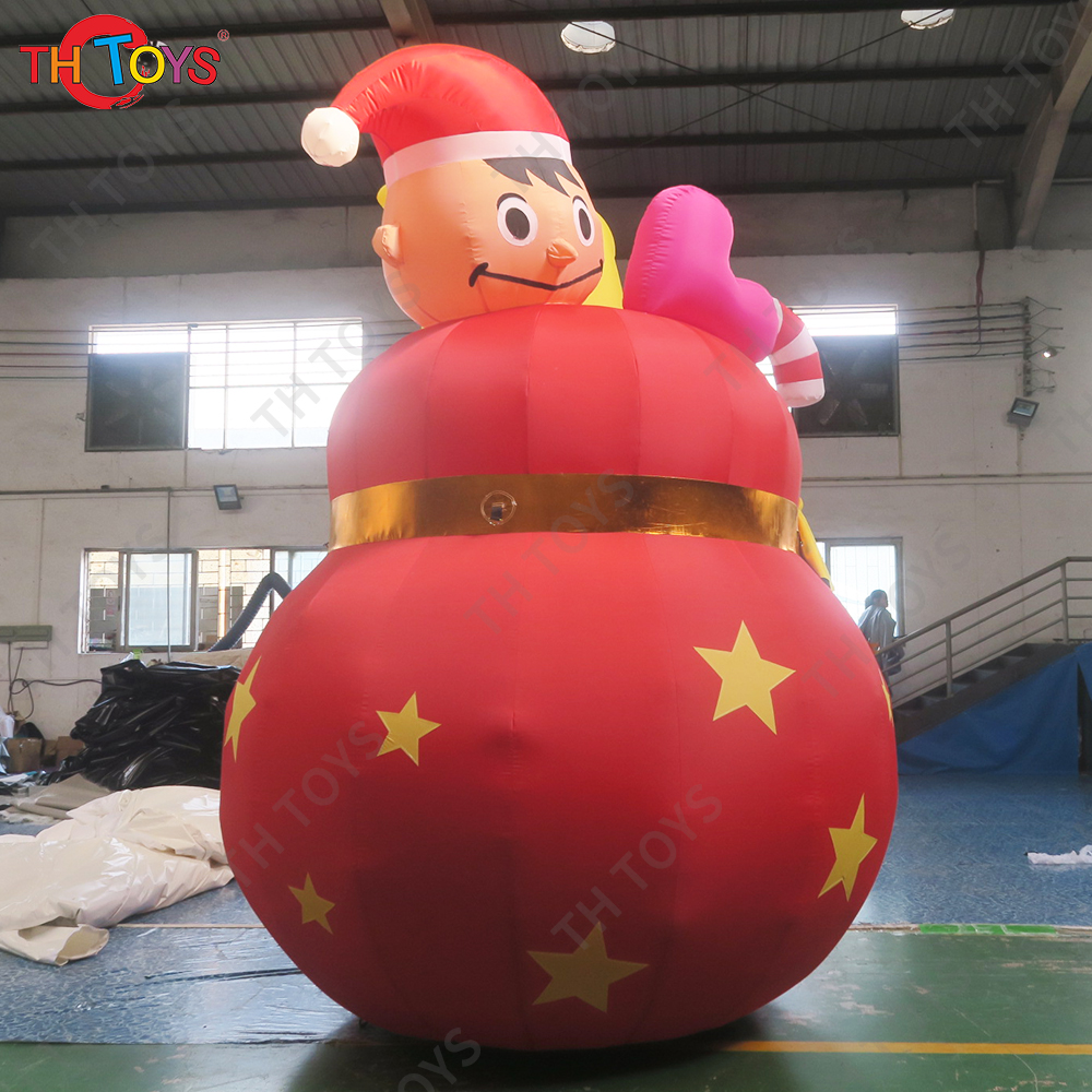 free air ship to door,3m/4m/5m high giant inflatable christmas gift bag,funny inflatable father christmas climb up from gift bag