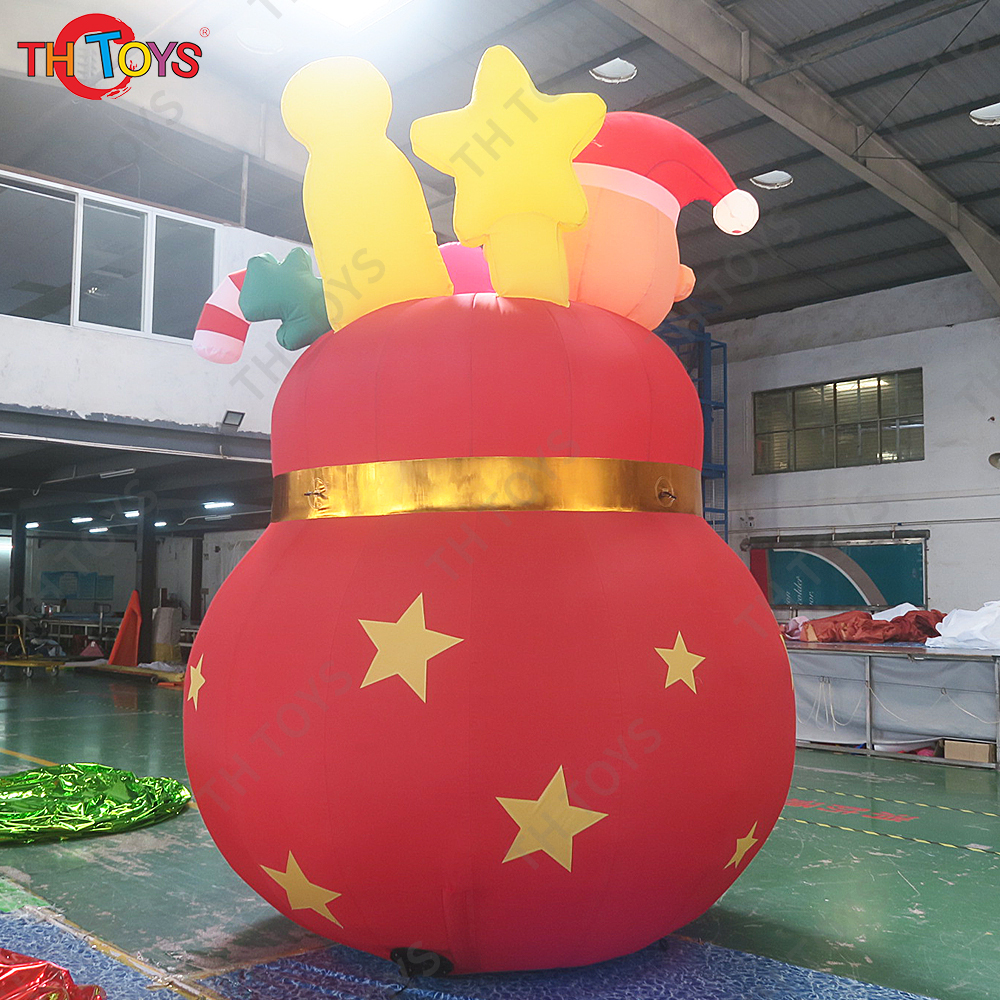 free air ship to door,3m/4m/5m high giant inflatable christmas gift bag,funny inflatable father christmas climb up from gift bag