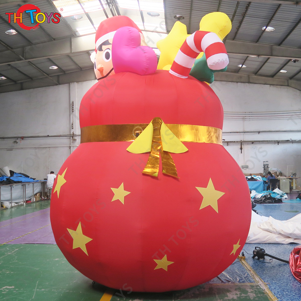 free air ship to door,3m/4m/5m high giant inflatable christmas gift bag,funny inflatable father christmas climb up from gift bag