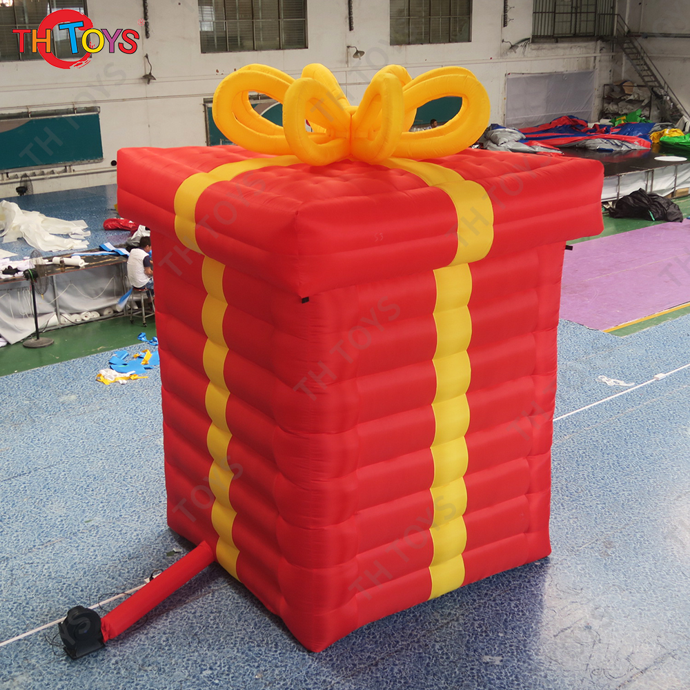 free door shipping! Giant red inflatable Christmas gift box balloon release box for christmas decorations