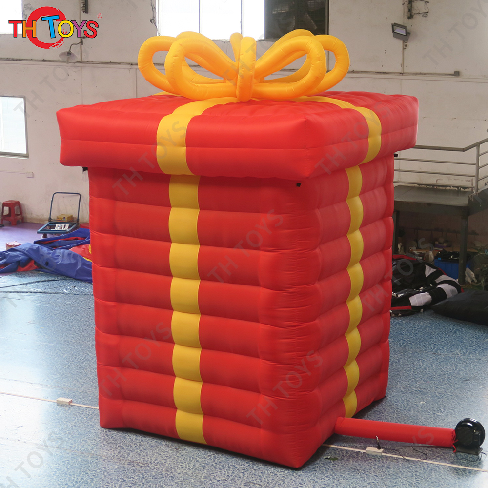 free door shipping! Giant red inflatable Christmas gift box balloon release box for christmas decorations