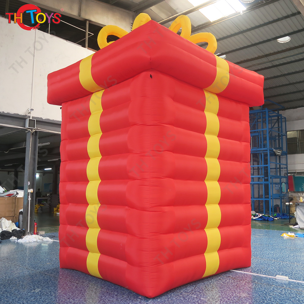 free door shipping! Giant red inflatable Christmas gift box balloon release box for christmas decorations