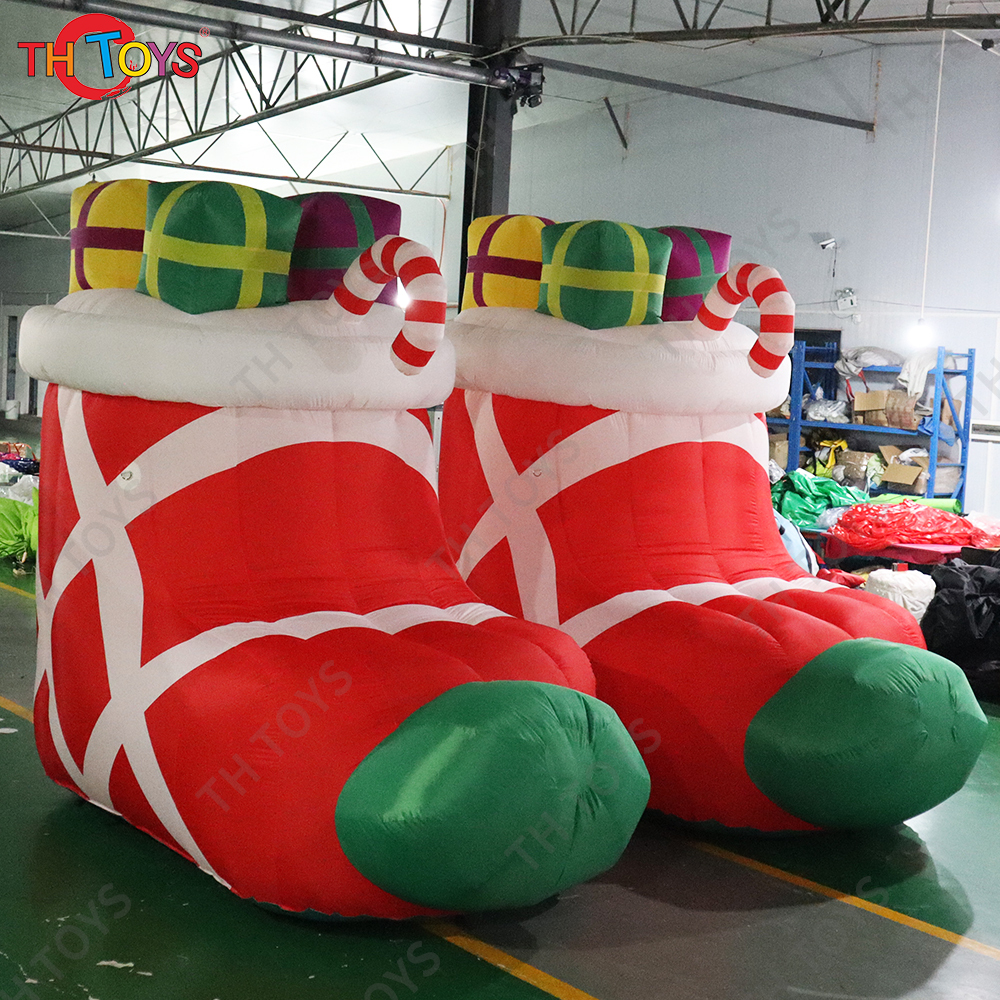 Free Shipping 3m/5m High Inflatable Santa Claus Shoes Gifts Boxes Christmas Boot Decoration with Blower
