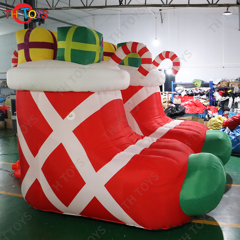 Free Shipping 3m/5m High Inflatable Santa Claus Shoes Gifts Boxes Christmas Boot Decoration with Blower