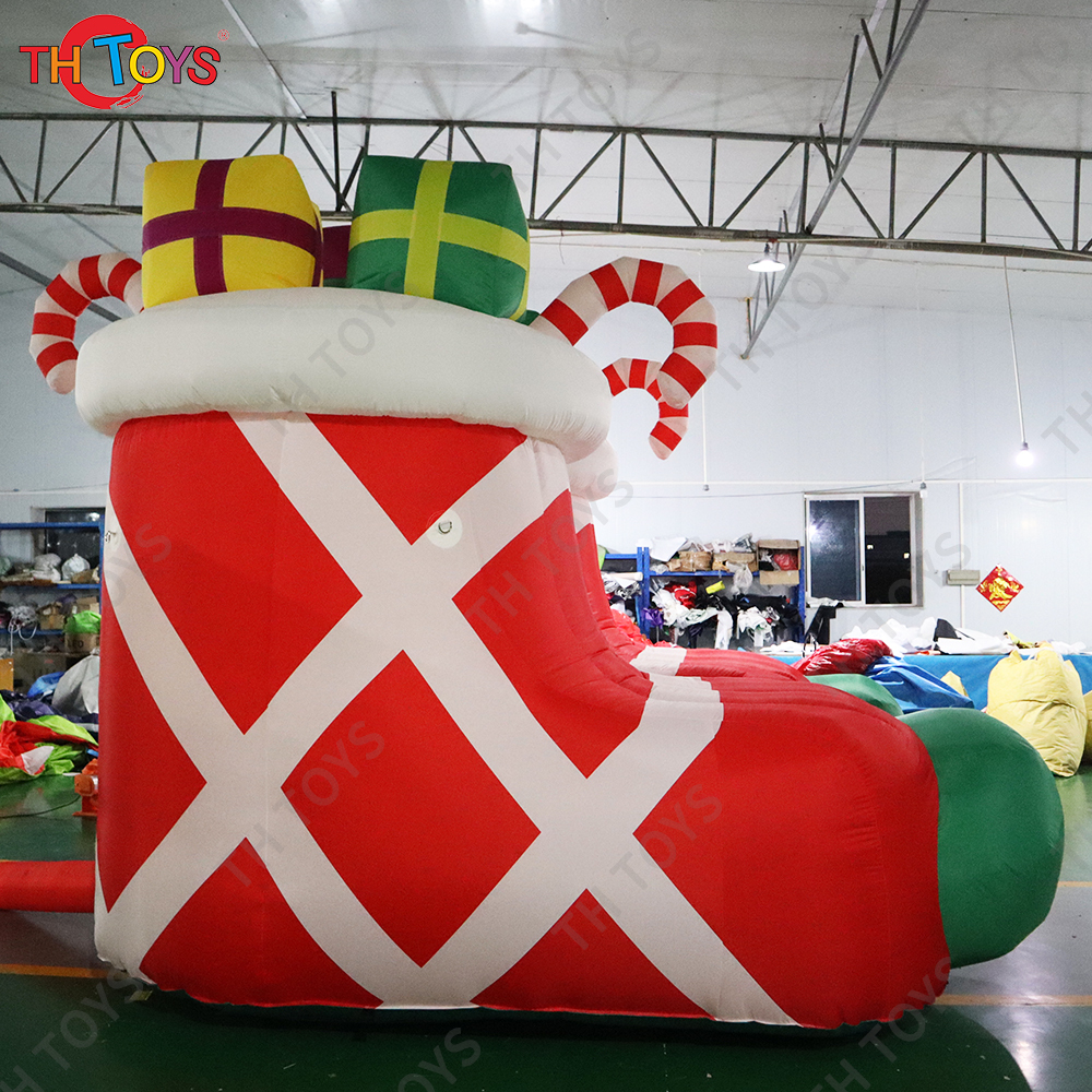 Free Shipping 3m/5m High Inflatable Santa Claus Shoes Gifts Boxes Christmas Boot Decoration with Blower