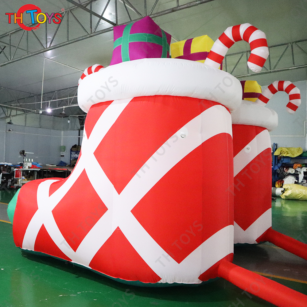 Free Shipping 3m/5m High Inflatable Santa Claus Shoes Gifts Boxes Christmas Boot Decoration with Blower