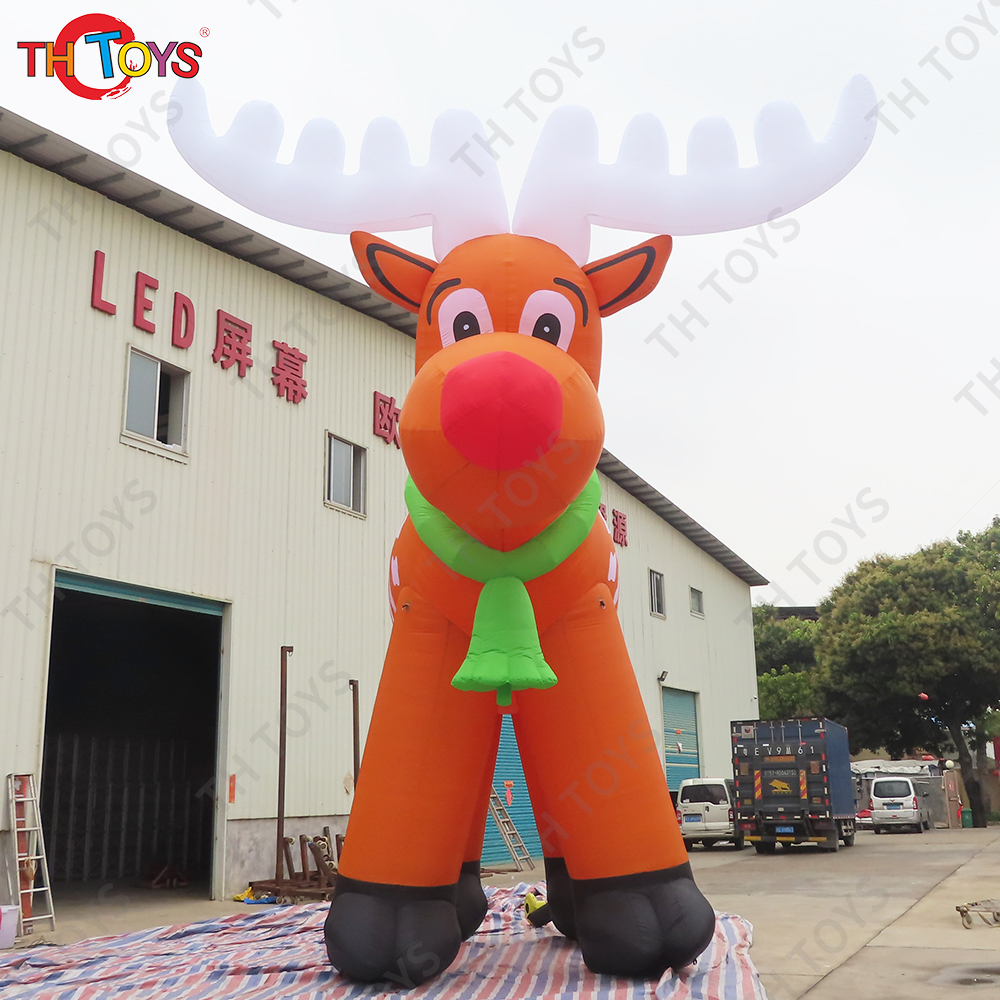 Free Air Shipping 8m Lighting Outdoors Christmas Inflatable Reindeer Cartoon Santa Claus's Sledge Giant Deer Elk Model for Sale