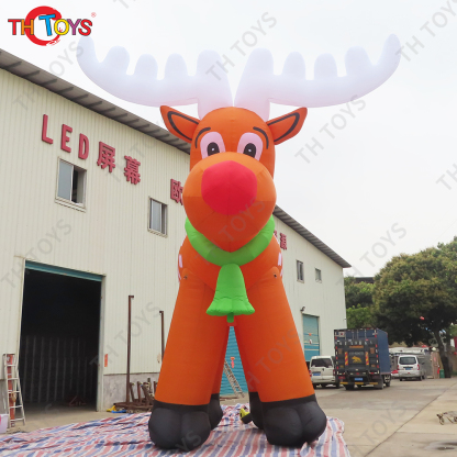 Free Air Shipping 8m Lighting Outdoors Christmas Inflatable Reindeer Cartoon Santa Claus's Sledge Giant Deer Elk Model for Sale