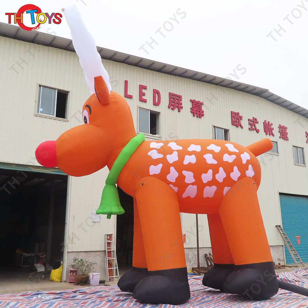 Free Air Shipping 8m Lighting Outdoors Christmas Inflatable Reindeer Cartoon Santa Claus's Sledge Giant Deer Elk Model for Sale