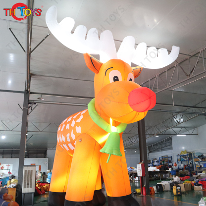 Free Air Shipping 8m Lighting Outdoors Christmas Inflatable Reindeer Cartoon Santa Claus's Sledge Giant Deer Elk Model for Sale