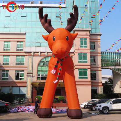 Free Air Shipping 8m Lighting Outdoors Christmas Inflatable Reindeer Cartoon Santa Claus's Sledge Giant Deer Elk Model for Sale