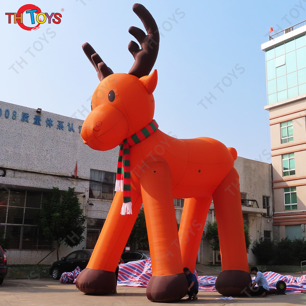 Free Air Shipping 8m Lighting Outdoors Christmas Inflatable Reindeer Cartoon Santa Claus's Sledge Giant Deer Elk Model for Sale