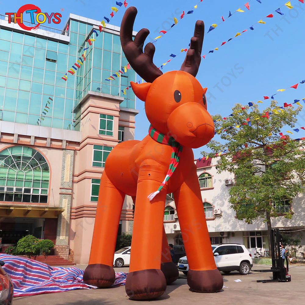 Free Air Shipping 8m Lighting Outdoors Christmas Inflatable Reindeer Cartoon Santa Claus's Sledge Giant Deer Elk Model for Sale